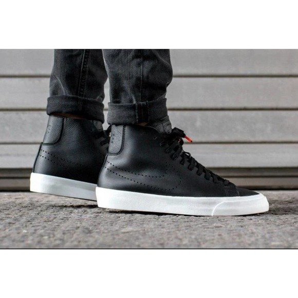 Nike Other - Nike Blazer Studio Mids Black Leather Perforated Swoosh Mid Top Sneakers 880870